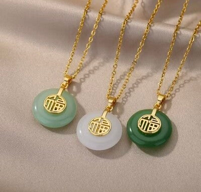 Jade pendant with chain necklace dark green