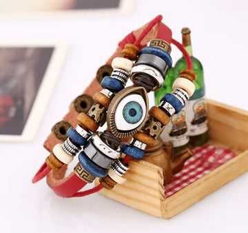 Evil eye bracelet with leather strap (red) 👁️