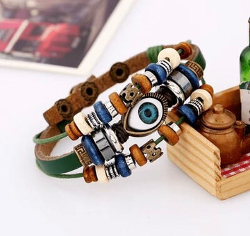 Evil are unisex bracelet, leather straps (green)🧿