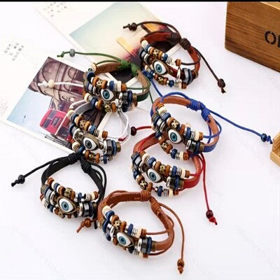 Evil eye bracelet with leather strap (red) 👁️